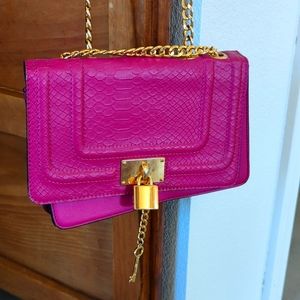 Fushia Aldo purse with gold dual chain